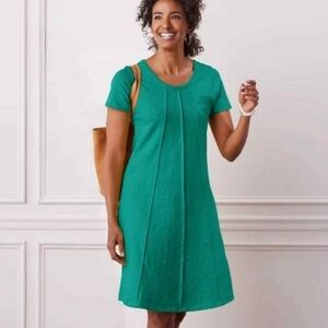 Soft‎ Surroundings Marchesa Knit Shift Dress Raw Hem and Pintucks Detail Green S